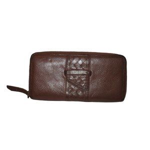 *Cole Haan Brown Pebbled Leather XL Zip Around Continental Clutch Wallet